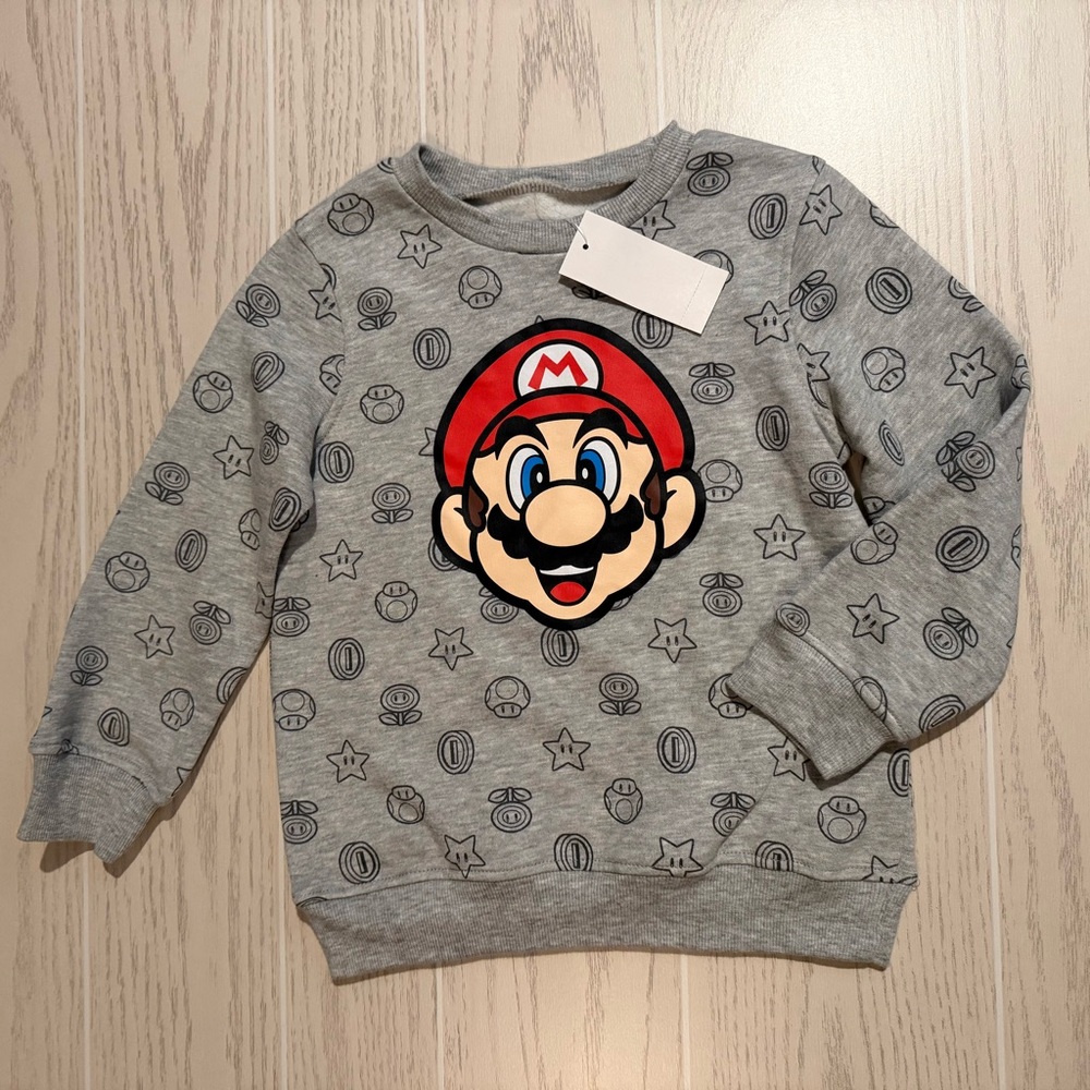 Super Mario Bros Boys Graphic Sweatshirt Gray Crewneck Size‎ 5 NEW
